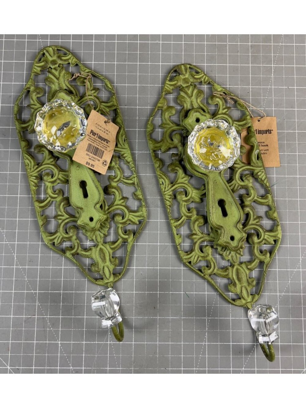 Pair Green Shabby Chic Scroll Metal Wall Hooks Acrylic Knobs By Pier 1 Imports